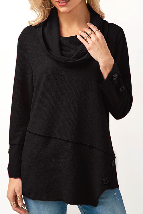 Lovely Fashion Turndown Collar Irregular Patchwork Button Decorative Black Cotton Shirts Lovely Fashion Turndown Collar Irregular Patchwork Button Decorative Black Cotton Shirts<br>