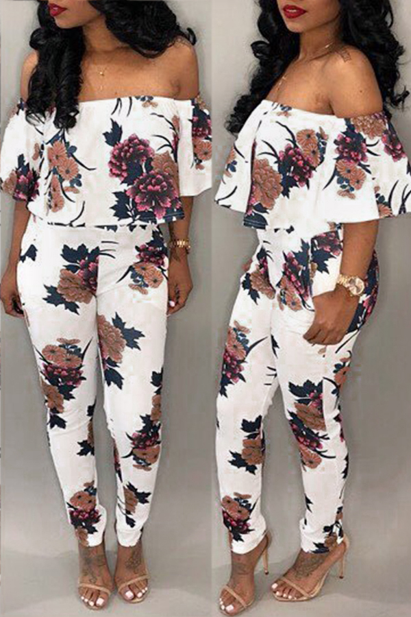Lovely Sexy Bateau Neck Floral Printed White Cotton Blends One-piece Jumpsuits
Lovely Sexy Bateau Neck Floral Printed White Cotton Blends One-piece Jumpsuits