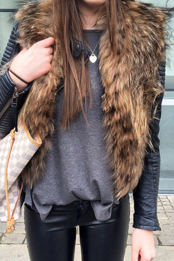 

Lovely Casual Downy Brown Faux Fur Vests