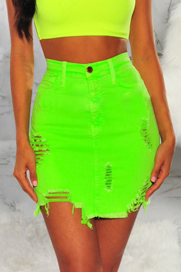 Lovely Women’s High Waist Broken Holes Green Denim Knee Length A Line Skirt
Lovely Women’s High Waist Broken Holes Green Denim Knee Length A Line Skirt