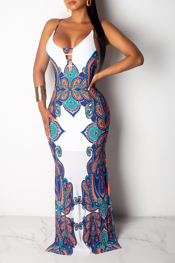 Lovely Sexy V Neck Spaghetti Straps Printed Hollow-out White Floor Length Dress
Lovely Sexy V Neck Spaghetti Straps Printed Hollow-out White Floor Length Dress