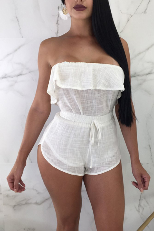 Lovely Chic Flounce White Two-piece Shorts Set