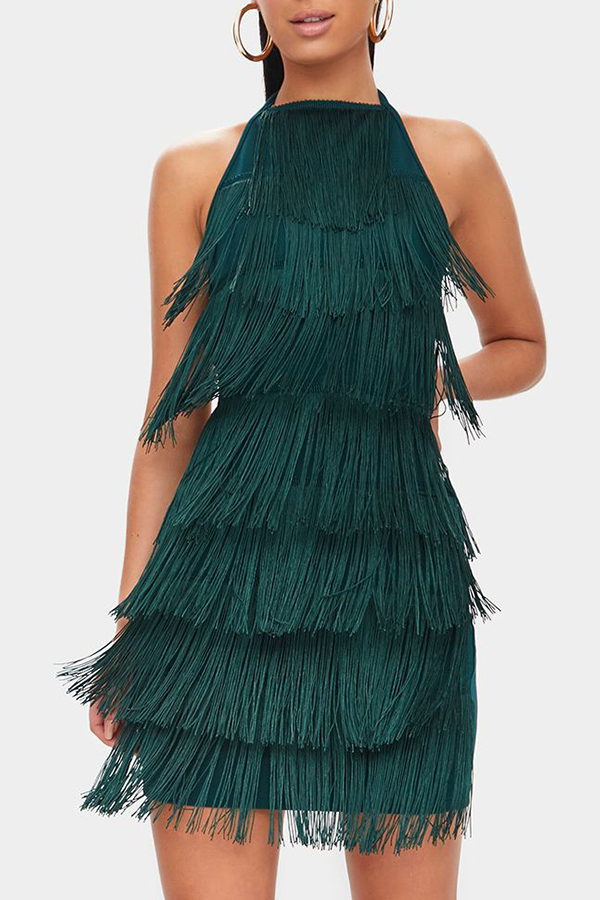 Lovely Sexy Tassel Design Backless Blackish Green Mini Prom Dress, Black green
Lovely Sexy Tassel Design Backless Blackish Green Mini Prom Dress, Black green