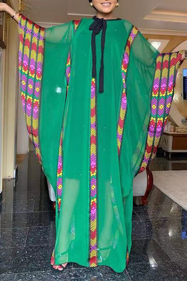Lovely Casual Patchwork Green Maxi Plus Size Dress