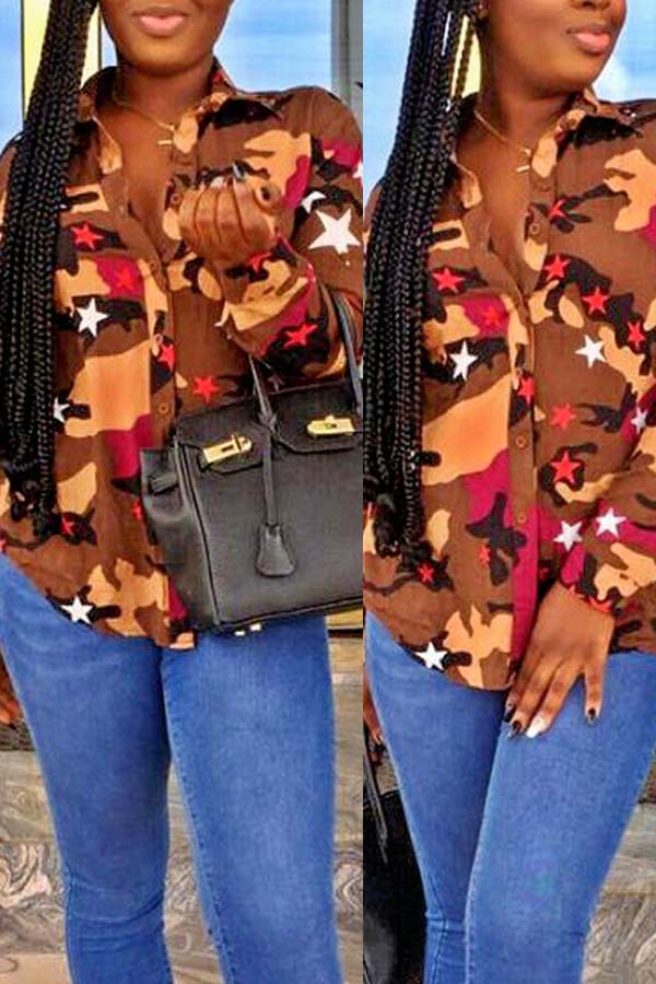 Lovely Casual Print Coffee Shirt