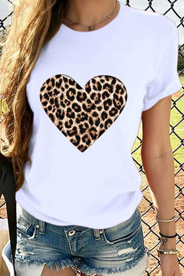 Lovely Casual Heart Print White T-shirt