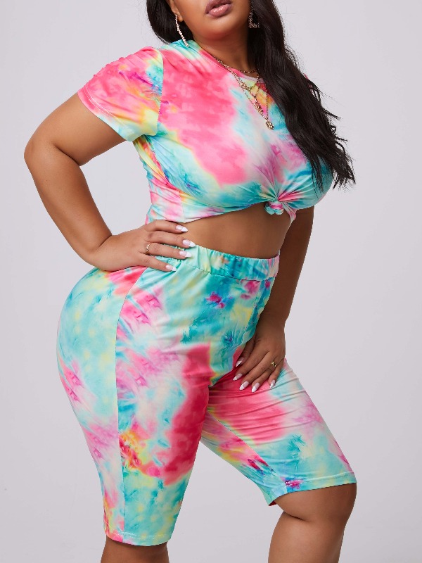 lovely Casual O Neck Tie-dye Multicolor Plus Size Two-piece Shorts Set, Multi
lovely Casual O Neck Tie-dye Multicolor Plus Size Two-piece Shorts Set, Multi