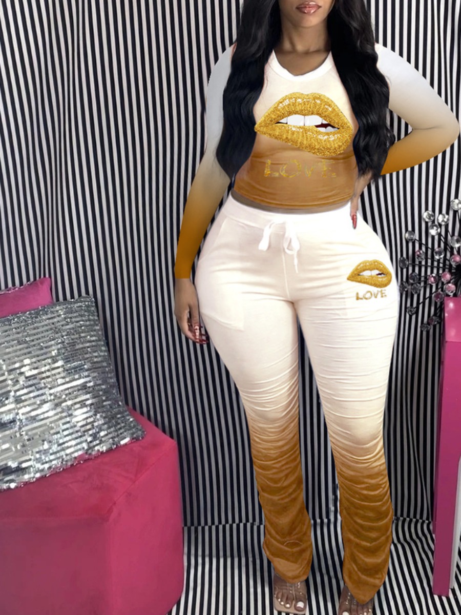 lovely Sportswear O Neck Lip Print Fold Design Yellow Plus Size Two-piece Pants Set
lovely Sportswear O Neck Lip Print Fold Design Yellow Plus Size Two-piece Pants Set