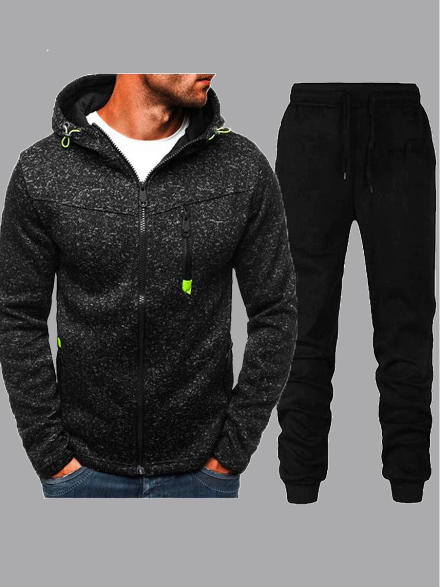 Men lovely Sportswear Hooded Collar Zipper Designe Grey Black Two-piece Pants Set
Men lovely Sportswear Hooded Collar Zipper Designe Grey Black Two-piece Pants Set
