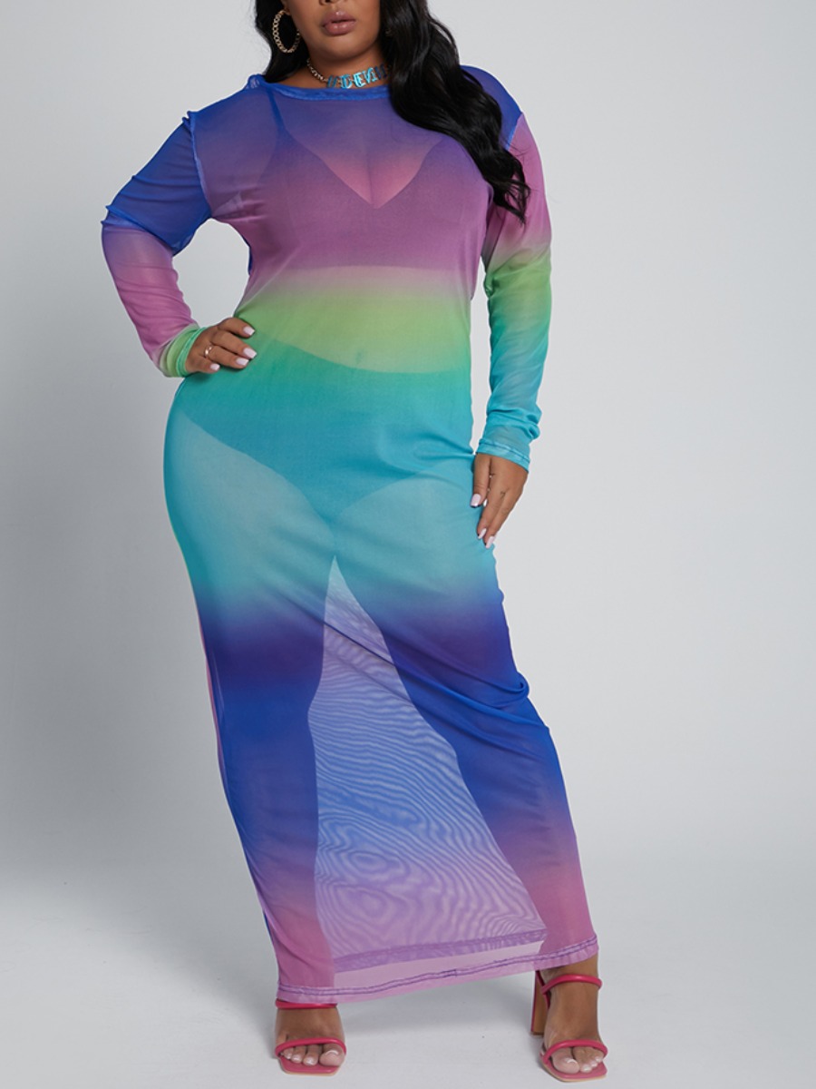 lovely Casual O Neck Gradient Print Multicolor Ankle Length Plus Size Dress, Multi
lovely Casual O Neck Gradient Print Multicolor Ankle Length Plus Size Dress, Multi