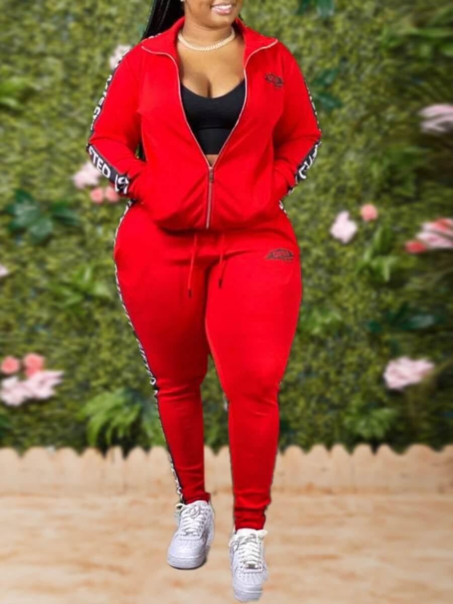 Lovely Casual Turndown Collar Patchwork Zipper Design Red Plus Size Two-piece Pants Set
Lovely Casual Turndown Collar Patchwork Zipper Design Red Plus Size Two-piece Pants Set