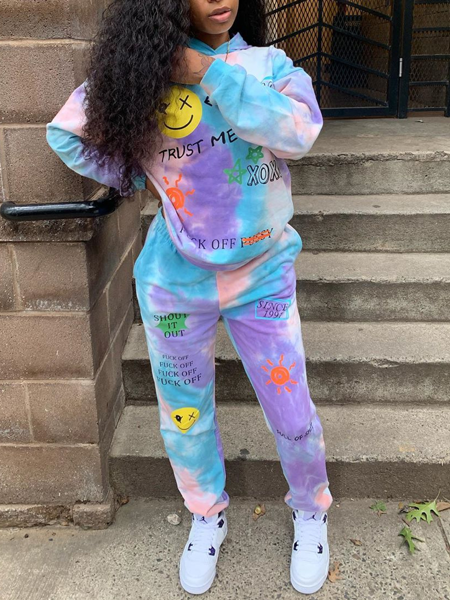 Lovely Trendy Hooded Collar Tie Dye Print Multicolor Two Piece Pants Set, Multi
Lovely Trendy Hooded Collar Tie Dye Print Multicolor Two Piece Pants Set, Multi