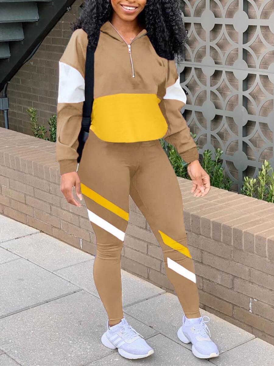 Lovely Sportswear Dropped Shoulder Sleeve Patchwork Khaki Two Piece Pants Set
Lovely Sportswear Dropped Shoulder Sleeve Patchwork Khaki Two Piece Pants Set