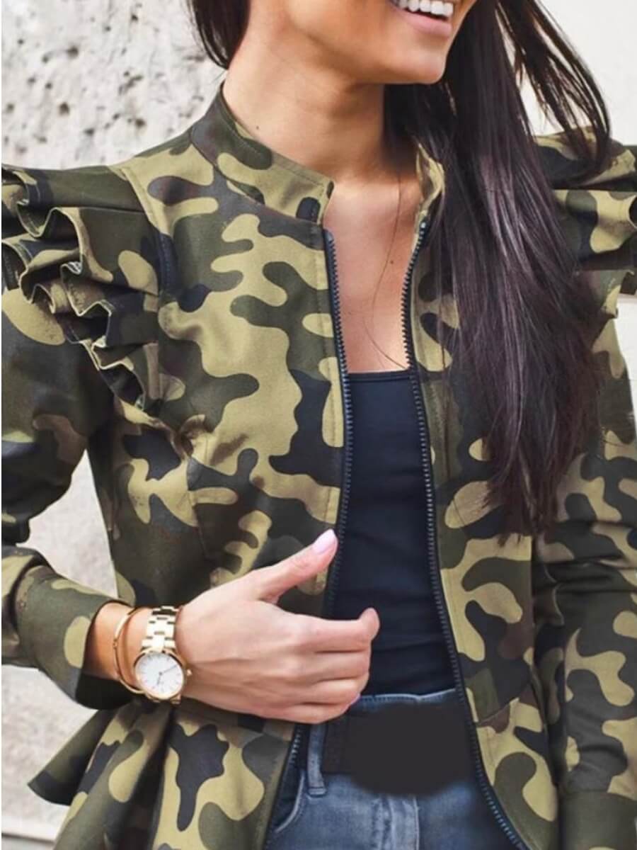 Lovely Trendy Camo Print Flounce Design Army Green Coat, Army green camouflag
Lovely Trendy Camo Print Flounce Design Army Green Coat, Army green camouflag