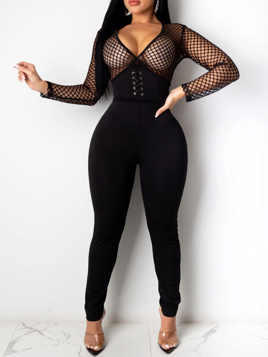 Lovely Stylish Deep V Neck Patchwork See-through Black One-piece Jumpsuit
Lovely Stylish Deep V Neck Patchwork See-through Black One-piece Jumpsuit