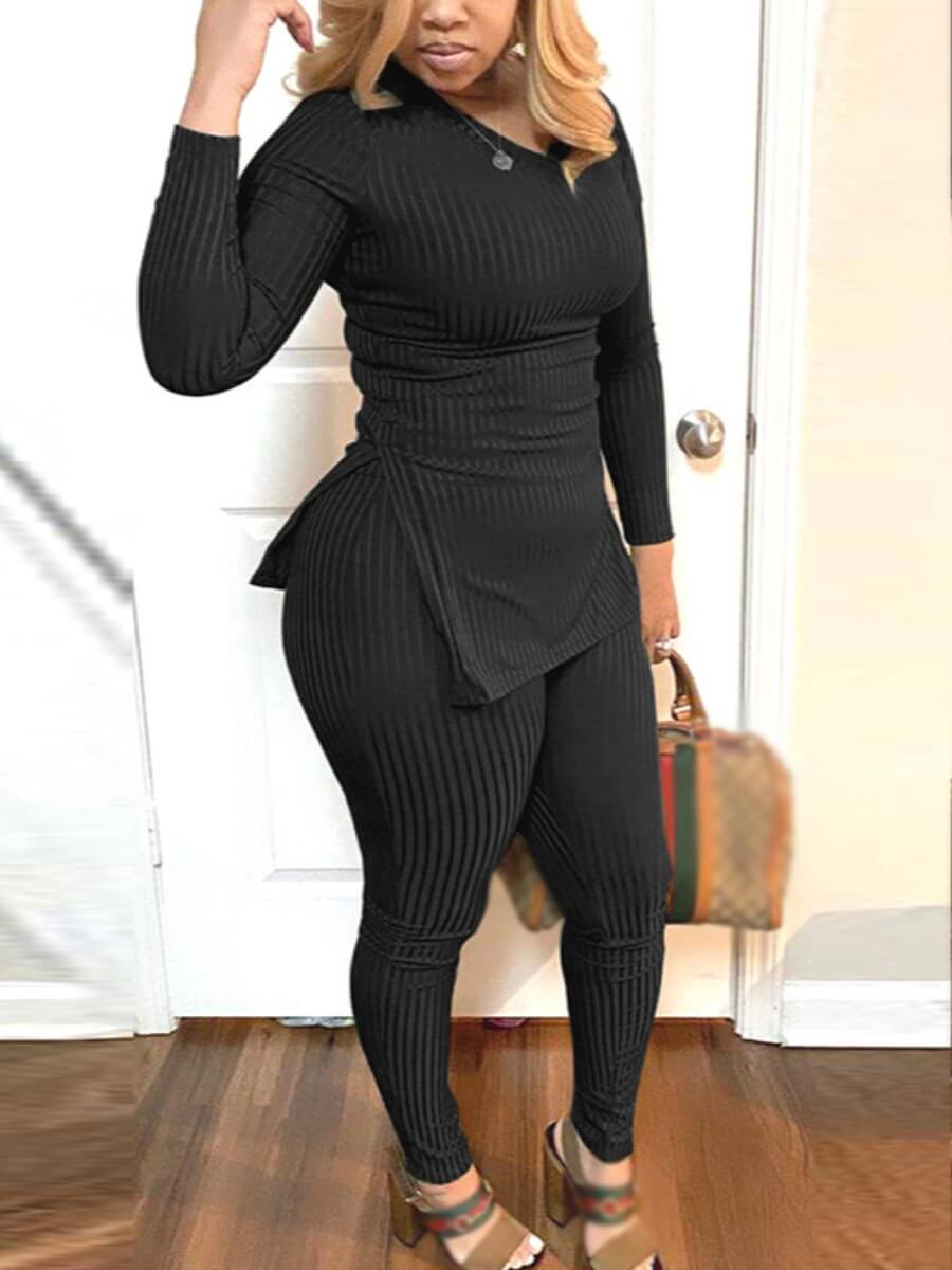 Lovely Street V Neck Side Slit Skinny Black Two Piece Pants Set
Lovely Street V Neck Side Slit Skinny Black Two Piece Pants Set