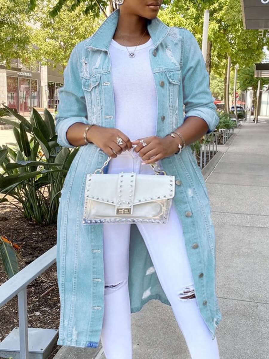 Lovely Trendy Turndown Collar Broken Holes Baby Blue Plus Size Denim Jacket
Lovely Trendy Turndown Collar Broken Holes Baby Blue Plus Size Denim Jacket