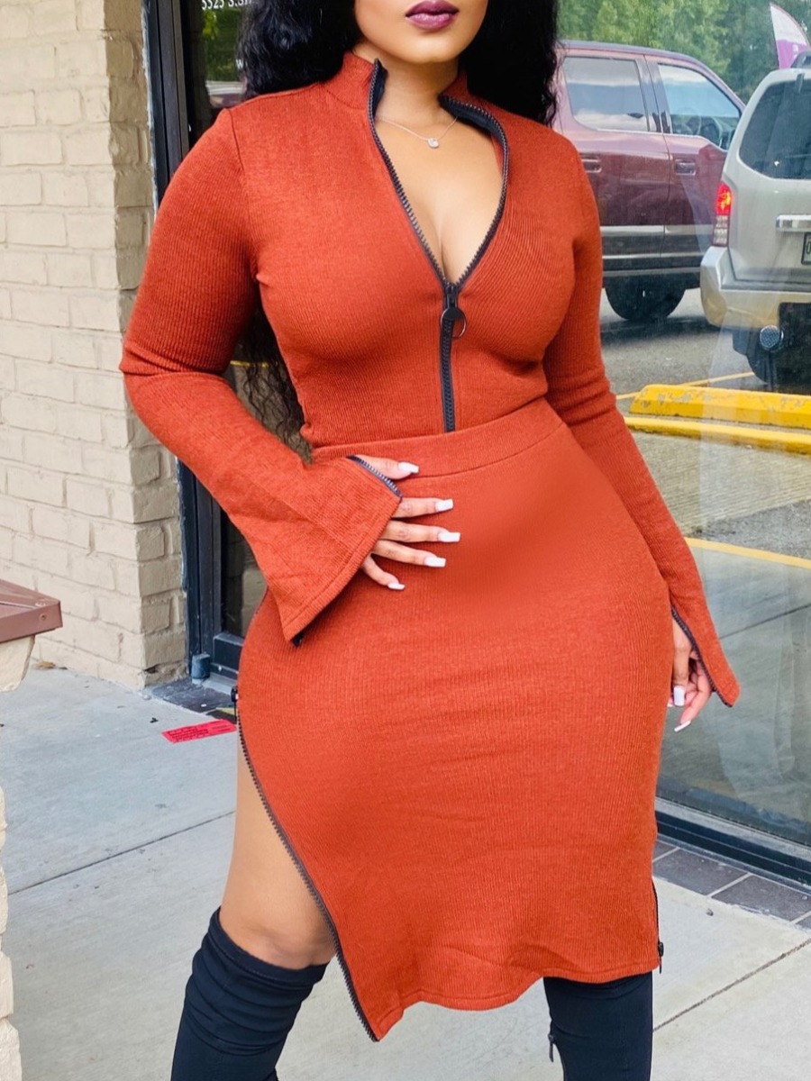Lovely Trendy Mandarin Collar Zipper Design Orange Red Two Piece Skirt Set
Lovely Trendy Mandarin Collar Zipper Design Orange Red Two Piece Skirt Set