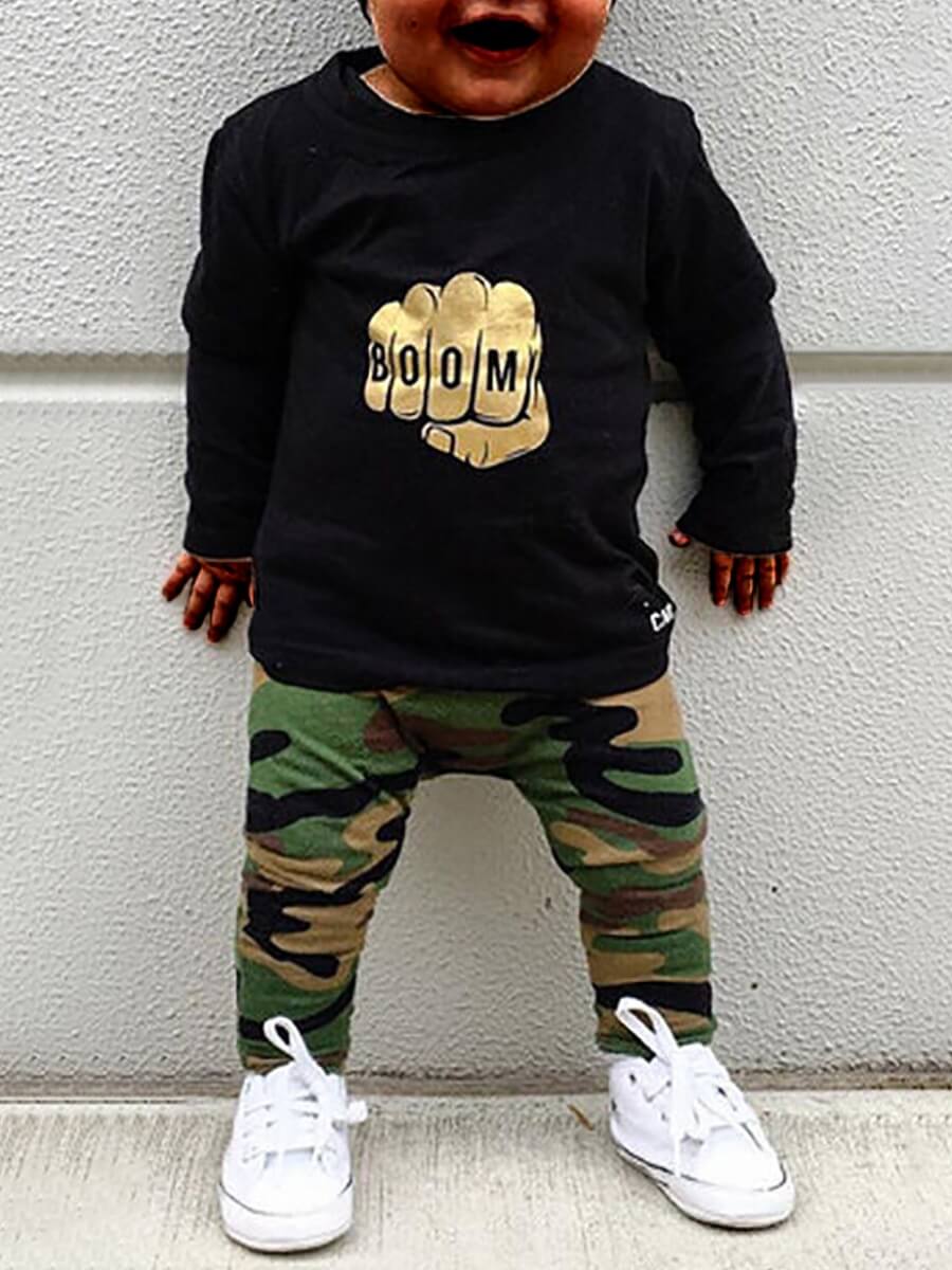 Lovely Boy Sportswear Hooded Collar Camo Print Grey Two-piece Pants Set, Black
Lovely Boy Sportswear Hooded Collar Camo Print Grey Two-piece Pants Set, Black