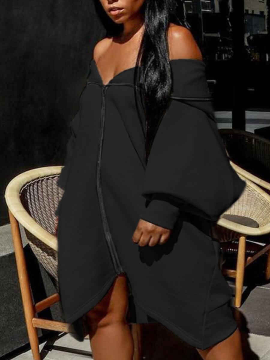 Lovely Leisure Hooded Collar Zipper Design Black Knee Length Plus Size Dress
Lovely Leisure Hooded Collar Zipper Design Black Knee Length Plus Size Dress