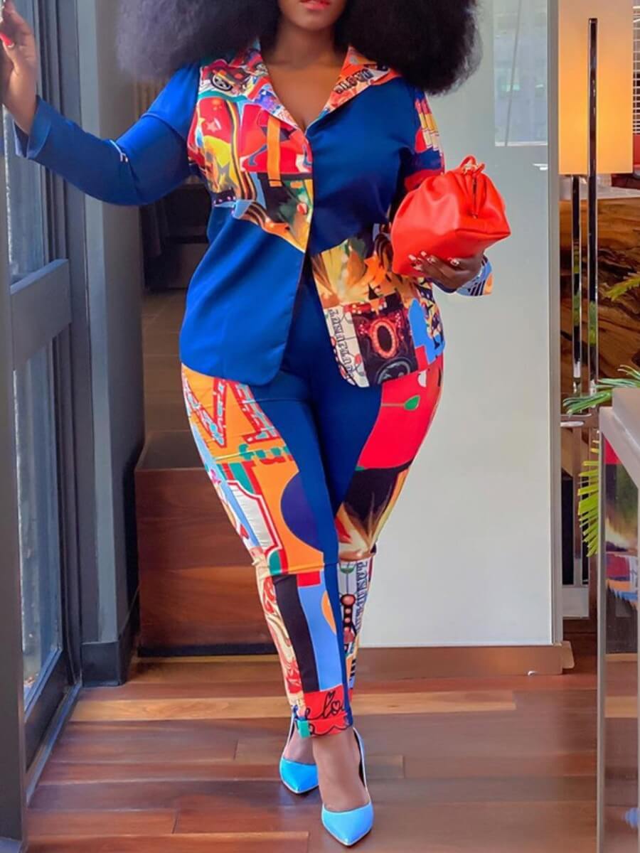 Lovely Trendy Turndown Collar Print Multicolor Plus Size Two-piece Pants Set, Multi
Lovely Trendy Turndown Collar Print Multicolor Plus Size Two-piece Pants Set, Multi