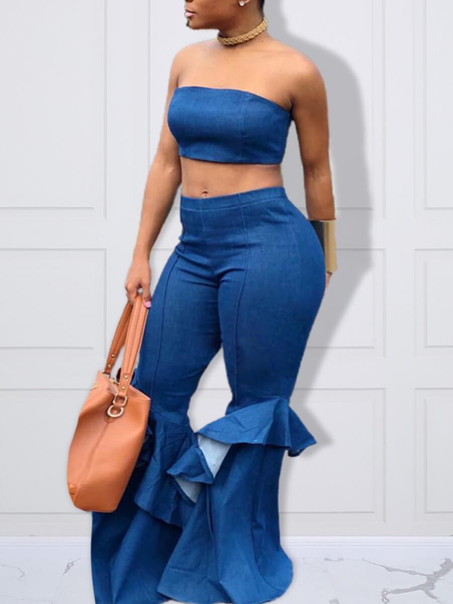 Lovely Casual Off The Shoulder Ruffle Design Blue Plus Size Two-piece Pants Set
Lovely Casual Off The Shoulder Ruffle Design Blue Plus Size Two-piece Pants Set