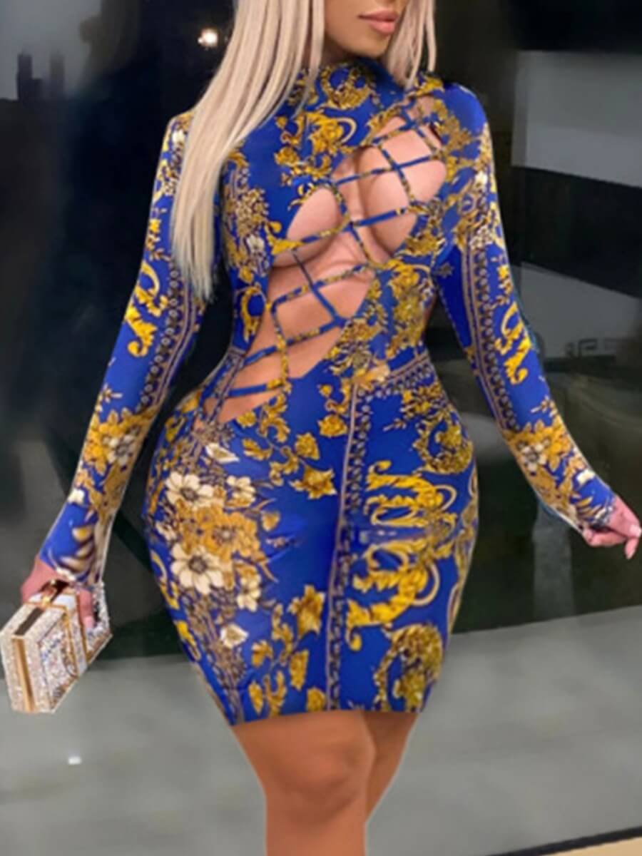 Lovely Sexy Floral Print Bandage Hollow-out Design Blue Knee Length Plus Size Dress
Lovely Sexy Floral Print Bandage Hollow-out Design Blue Knee Length Plus Size Dress