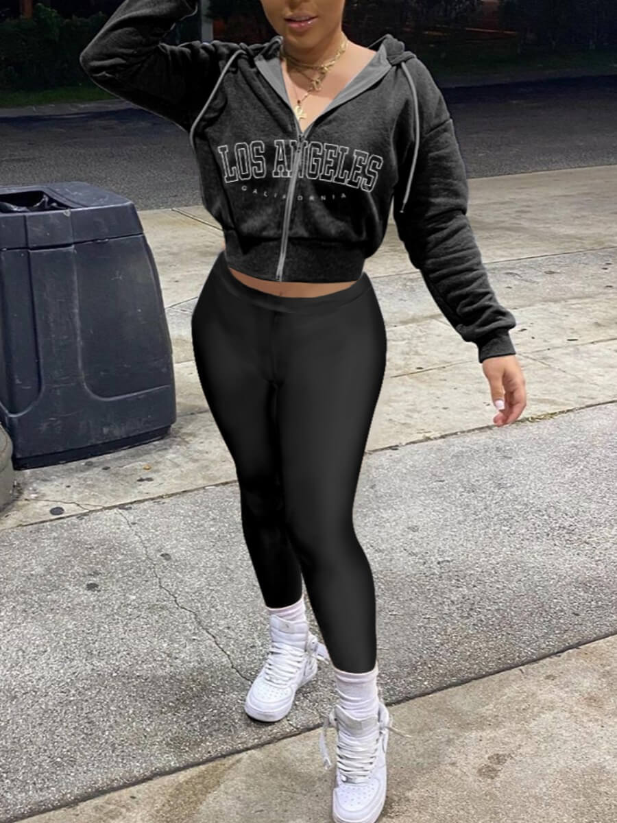 Lovely Casual Hooded Collar Zipper Letter Print Black Two Piece Pants Set
Lovely Casual Hooded Collar Zipper Letter Print Black Two Piece Pants Set