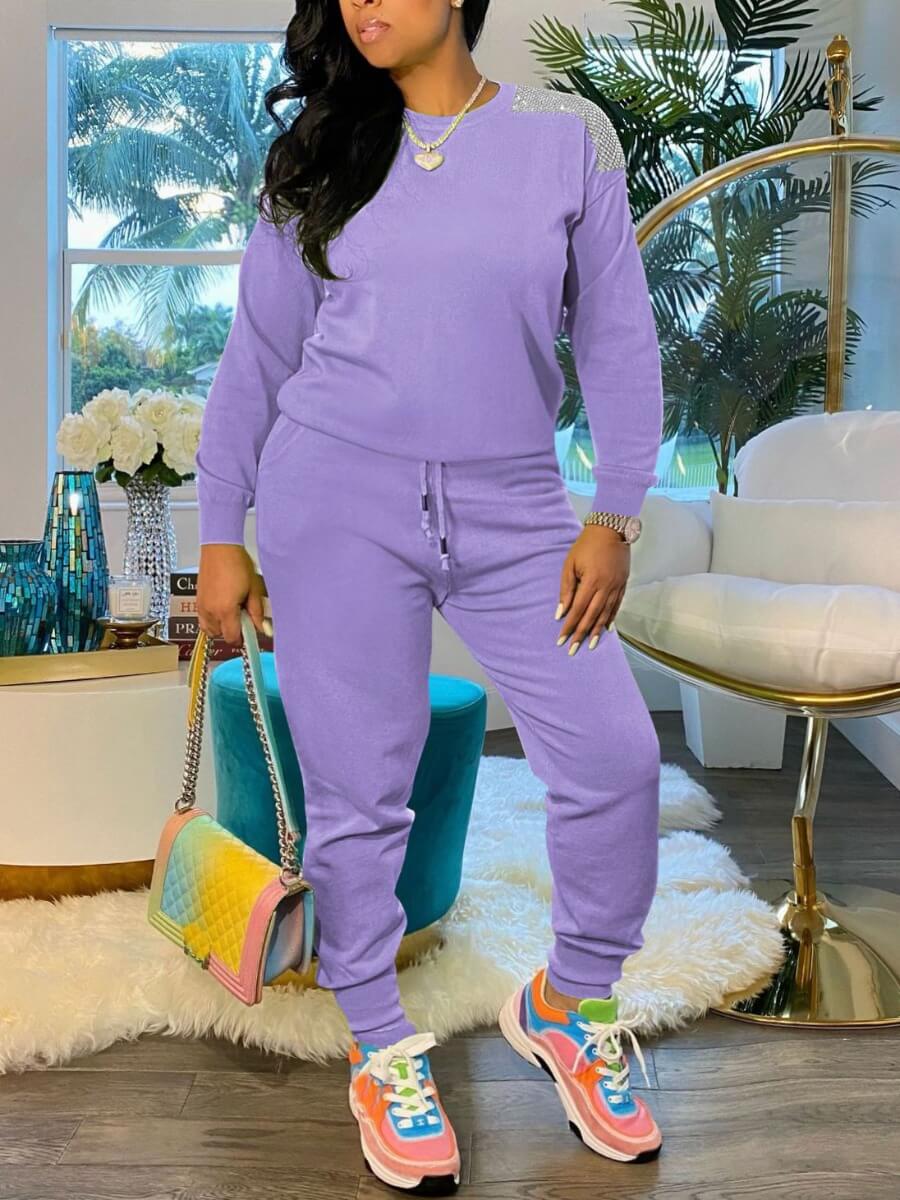 Lovely Leisure Drawstring Sequined Patchwork Light Purple Two Piece Pants Set
Lovely Leisure Drawstring Sequined Patchwork Light Purple Two Piece Pants Set