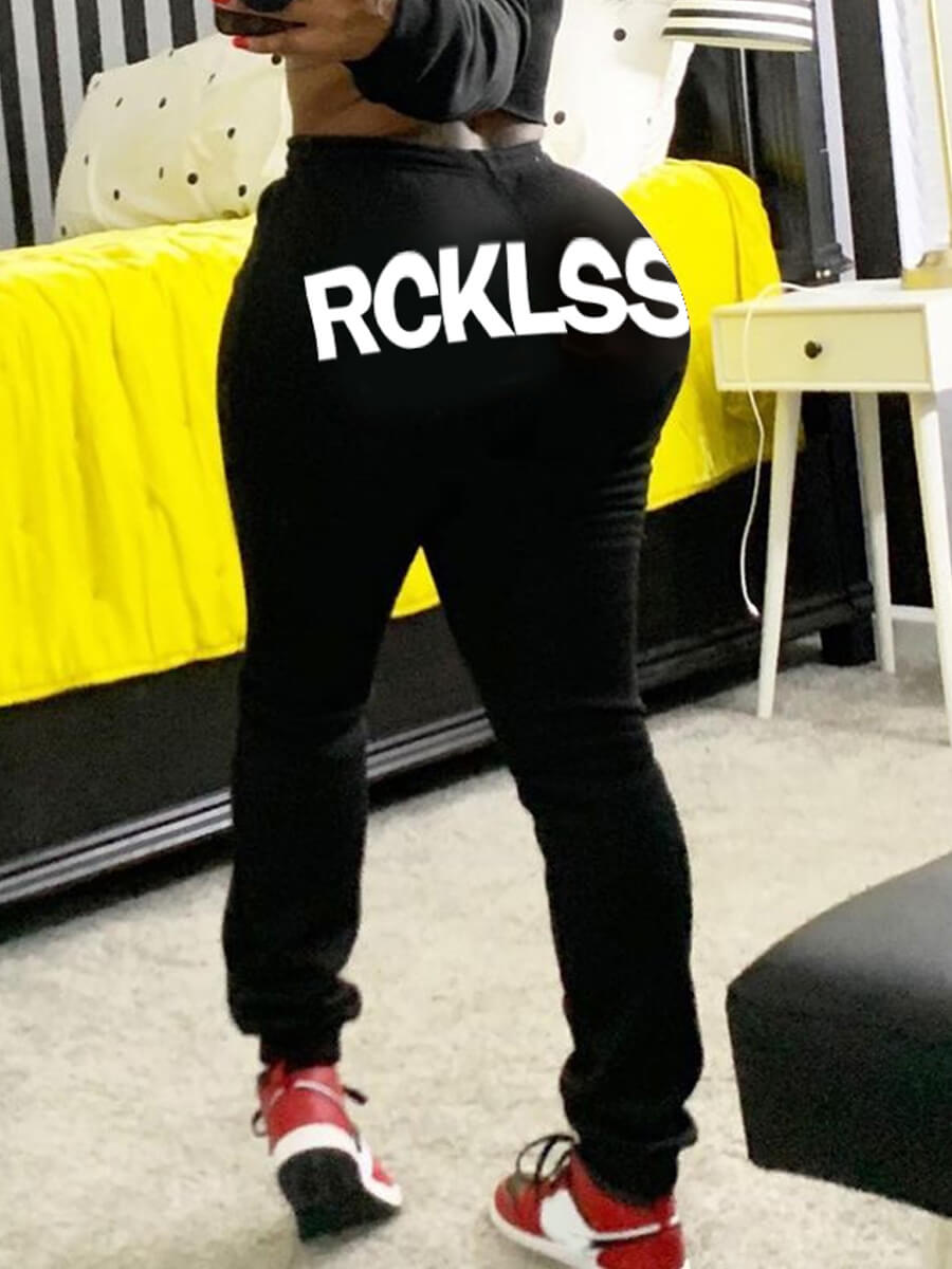 Lovely Street Mid Waist Letter Print Black Pants 
Lovely Street Mid Waist Letter Print Black Pants