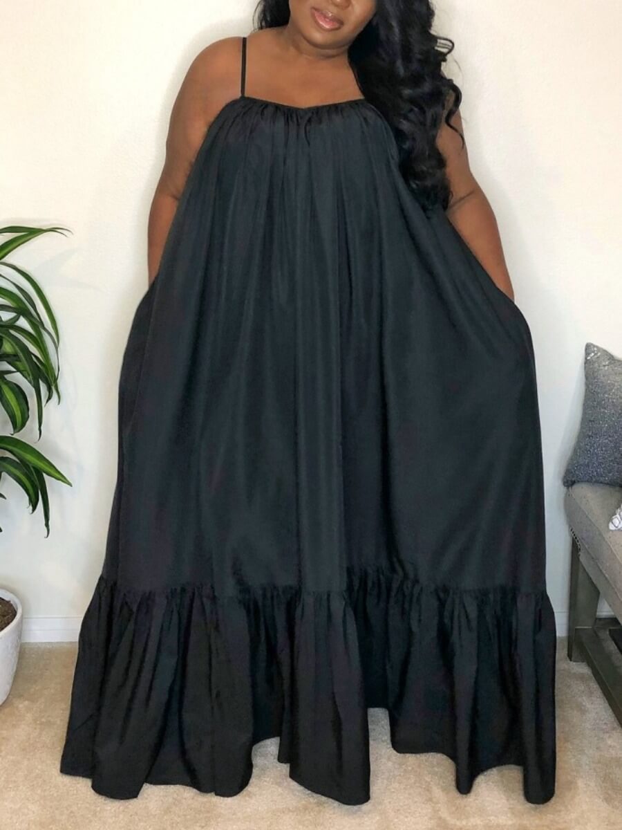 Lovely Plus Size Casual Pocket Fold Design Loose Black Floor Length A Line Dress
Lovely Plus Size Casual Pocket Fold Design Loose Black Floor Length A Line Dress