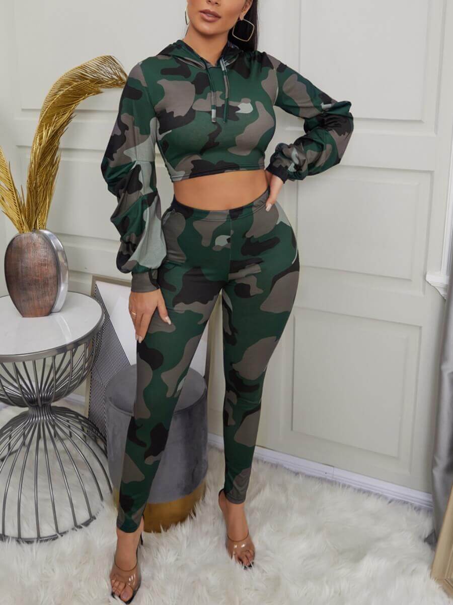 Lovely Casual Hooded Collar Camo Print Two Piece Pants Set, Army green camouflag
Lovely Casual Hooded Collar Camo Print Two Piece Pants Set, Army green camouflag