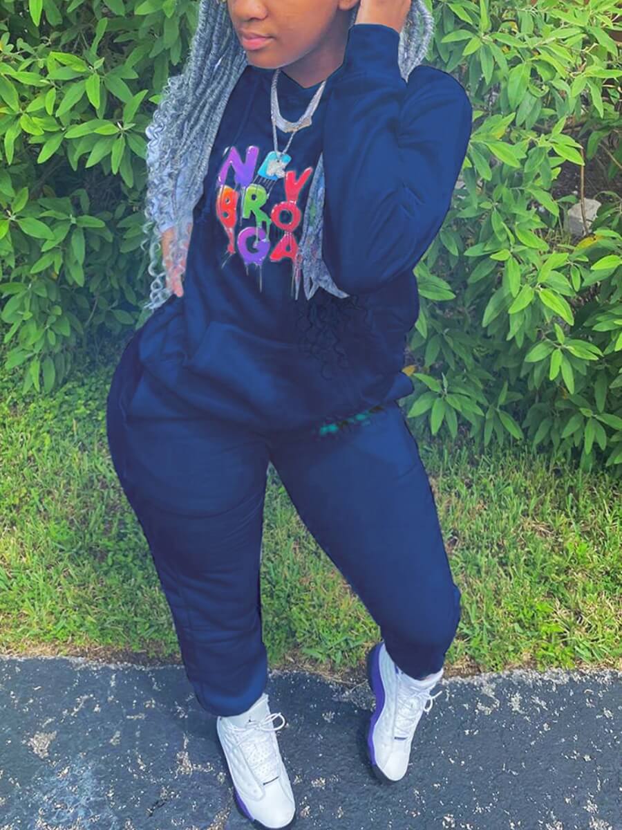 Lovely Casual Hooded Collar Letter Print Blue Plus Size Two-piece Pants Set
Lovely Casual Hooded Collar Letter Print Blue Plus Size Two-piece Pants Set