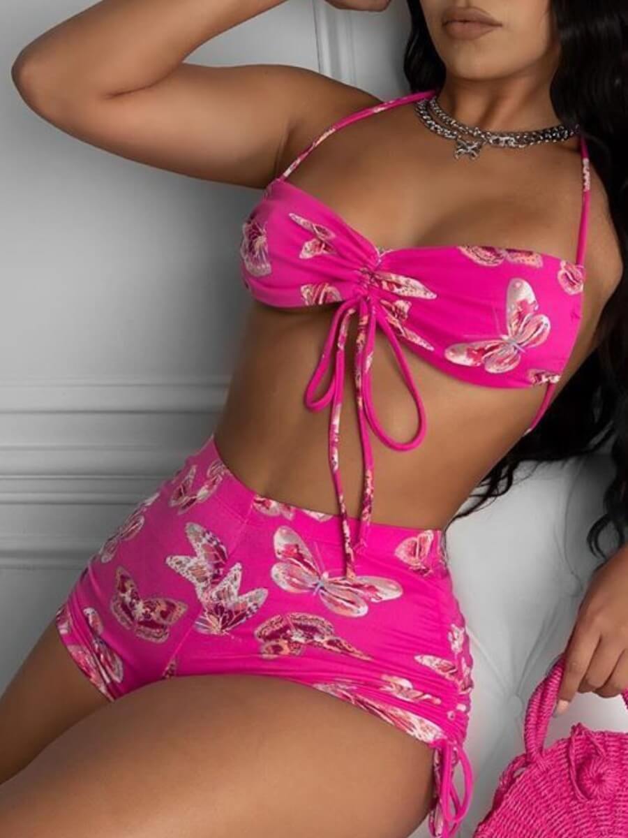 Lovely Sexy Butterfly Print Drawstring Bandage Design Rose Red Two-piece Swimsuit
Lovely Sexy Butterfly Print Drawstring Bandage Design Rose Red Two-piece Swimsuit