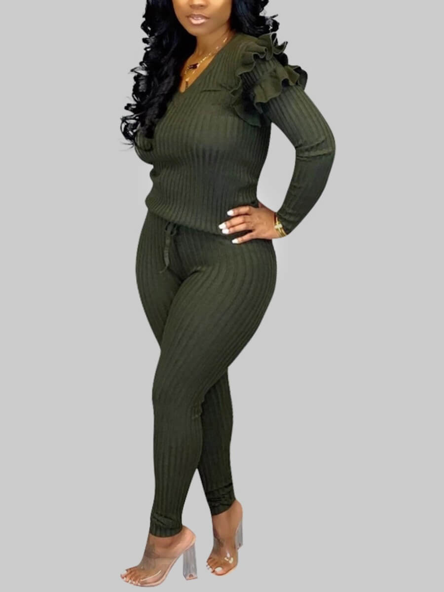 Lovely Sweet Rib-Knit Flounce Design Green Plus Size Two-piece Pants Set
Lovely Sweet Rib-Knit Flounce Design Green Plus Size Two-piece Pants Set