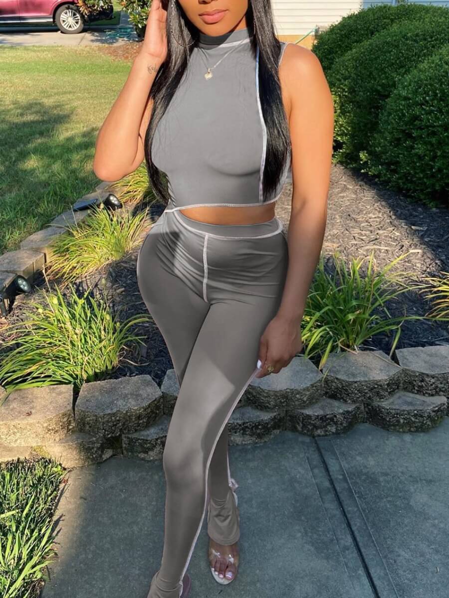 Lovely Trendy Half A Turtleneck Striped Asymmetrical Grey Two Piece Pants Set
Lovely Trendy Half A Turtleneck Striped Asymmetrical Grey Two Piece Pants Set