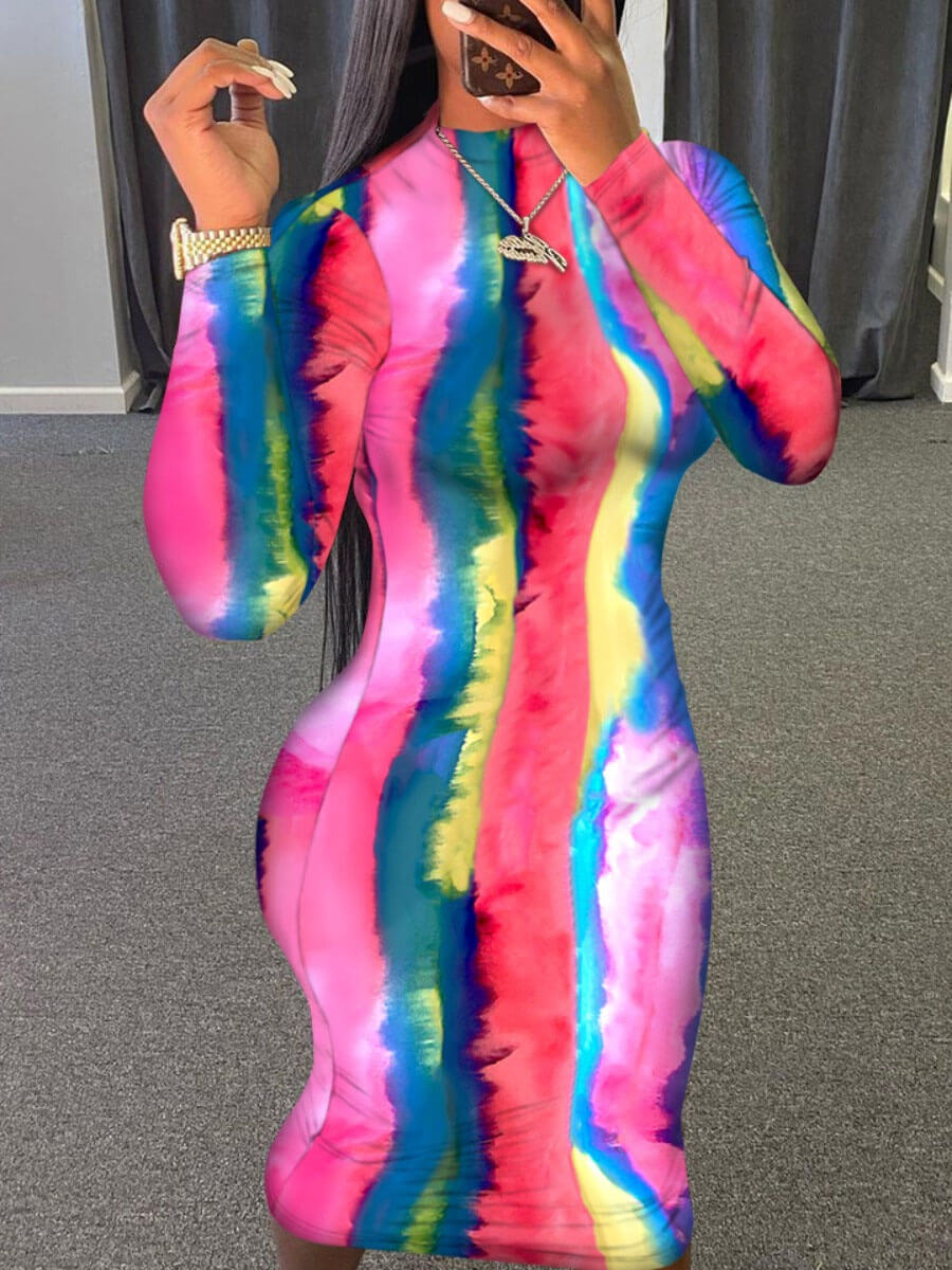 Lovely Casual Half A Turtleneck Tie-dye Multicolor Mid Calf Dress(No-positioning Printing, Multi
Lovely Casual Half A Turtleneck Tie-dye Multicolor Mid Calf Dress(No-positioning Printing, Multi