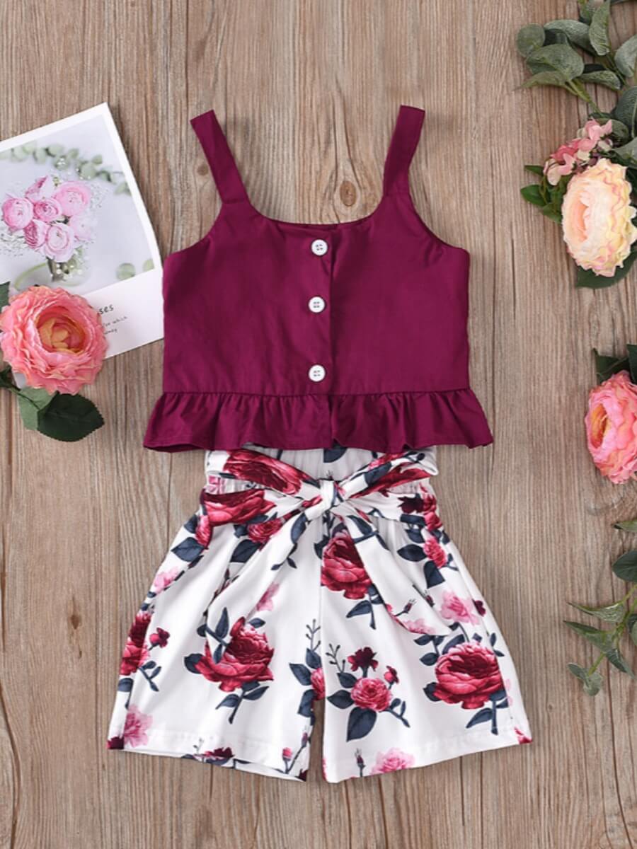 Lovely Sweet Flounce Design Floral Print Wine Red Girl Two Piece Shorts Set
Lovely Sweet Flounce Design Floral Print Wine Red Girl Two Piece Shorts Set