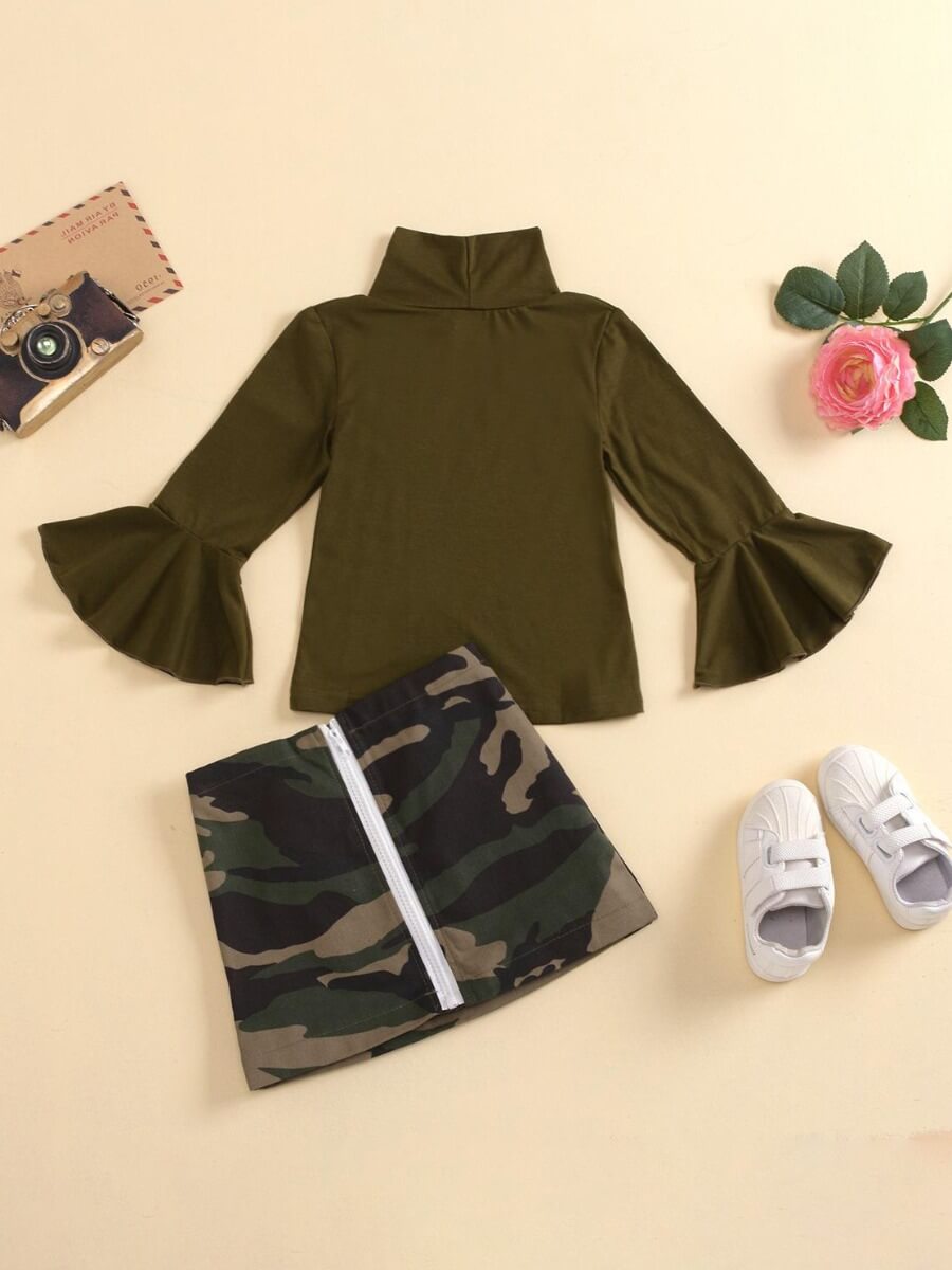 Lovely Stylish Turtleneck Flared Camo Print Army Green Girl Two Piece Skirt Set
Lovely Stylish Turtleneck Flared Camo Print Army Green Girl Two Piece Skirt Set