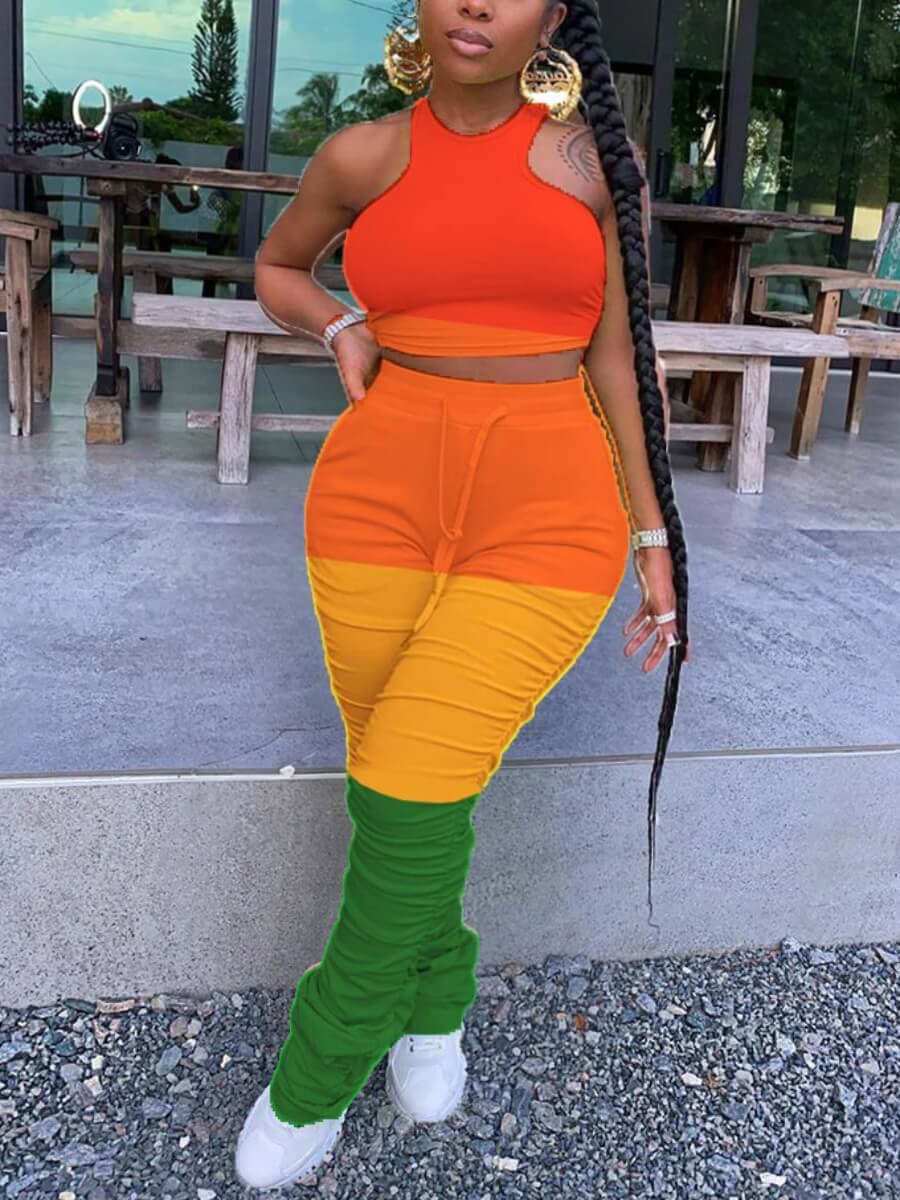 Lovely Casual Color-lump Patchwork Fold Design Multicolor Plus Size Two-piece Pants Set, Multi
Lovely Casual Color-lump Patchwork Fold Design Multicolor Plus Size Two-piece Pants Set, Multi