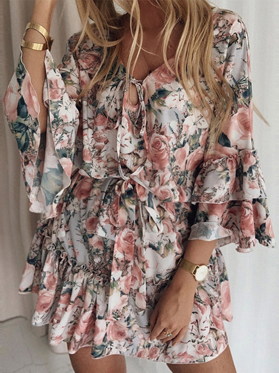 Lovely Boho Floral Print Flounce Layered Cascading Multicolor Mini A Line Plus Size Dress, Multi
Lovely Boho Floral Print Flounce Layered Cascading Multicolor Mini A Line Plus Size Dress, Multi