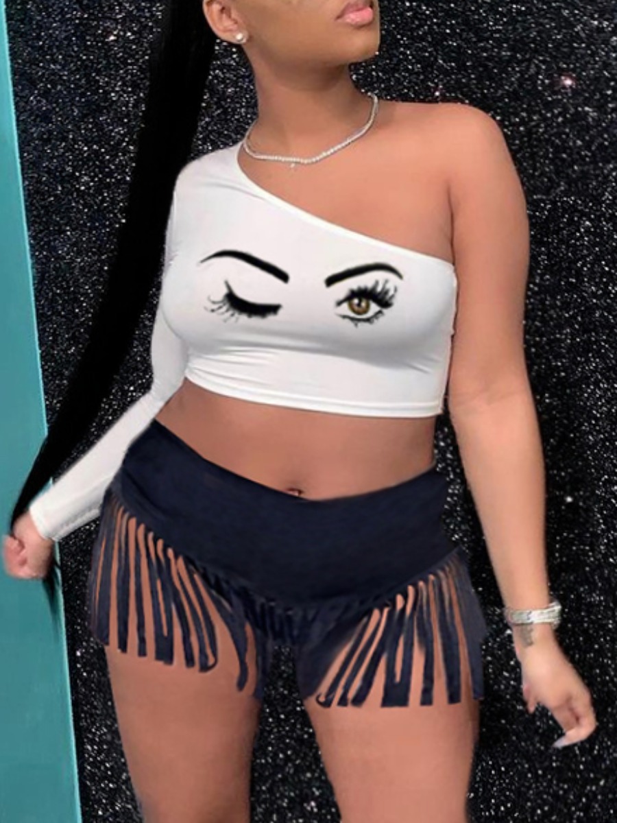 Lovely Street One Shoulder Eyelash Print Tassel Design White Plus Size Two-piece Shorts Set
Lovely Street One Shoulder Eyelash Print Tassel Design White Plus Size Two-piece Shorts Set