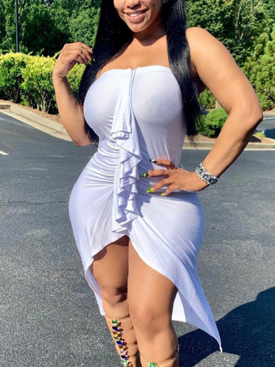 Lovely Sexy Off The Shoulder Flounce Design White Mid Calf Asymmetrical Dress
Lovely Sexy Off The Shoulder Flounce Design White Mid Calf Asymmetrical Dress