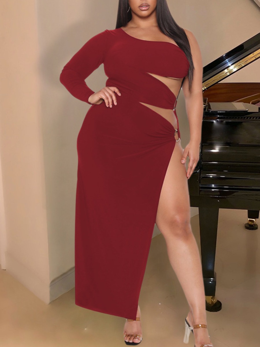Lovely Plus Size Sexy Metal Ring Decoration Split Wine Red Ankle Length Dress
Lovely Plus Size Sexy Metal Ring Decoration Split Wine Red Ankle Length Dress