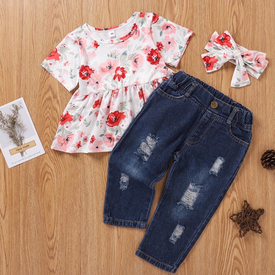 Lovely Girl Sweet Floral Print Ripped White Two Piece Pants Set(With Headband)
Lovely Girl Sweet Floral Print Ripped White Two Piece Pants Set(With Headband)