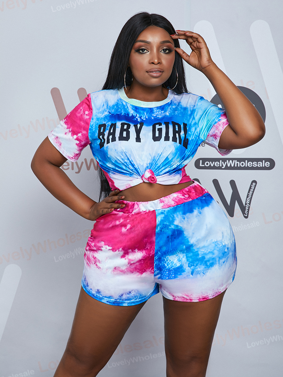 Lovely Plus Size Casual Letter Print Tie-dye Multicolor Two-piece Shorts Set, Multi
Lovely Plus Size Casual Letter Print Tie-dye Multicolor Two-piece Shorts Set, Multi