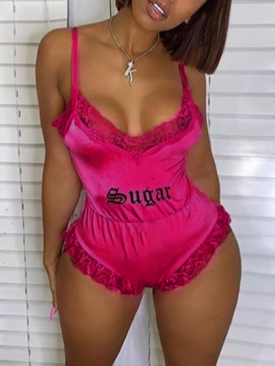 Lovely Plus Size Sexy Lace Patchwork Letter Print Rose Red One-piece Romper
Lovely Plus Size Sexy Lace Patchwork Letter Print Rose Red One-piece Romper
