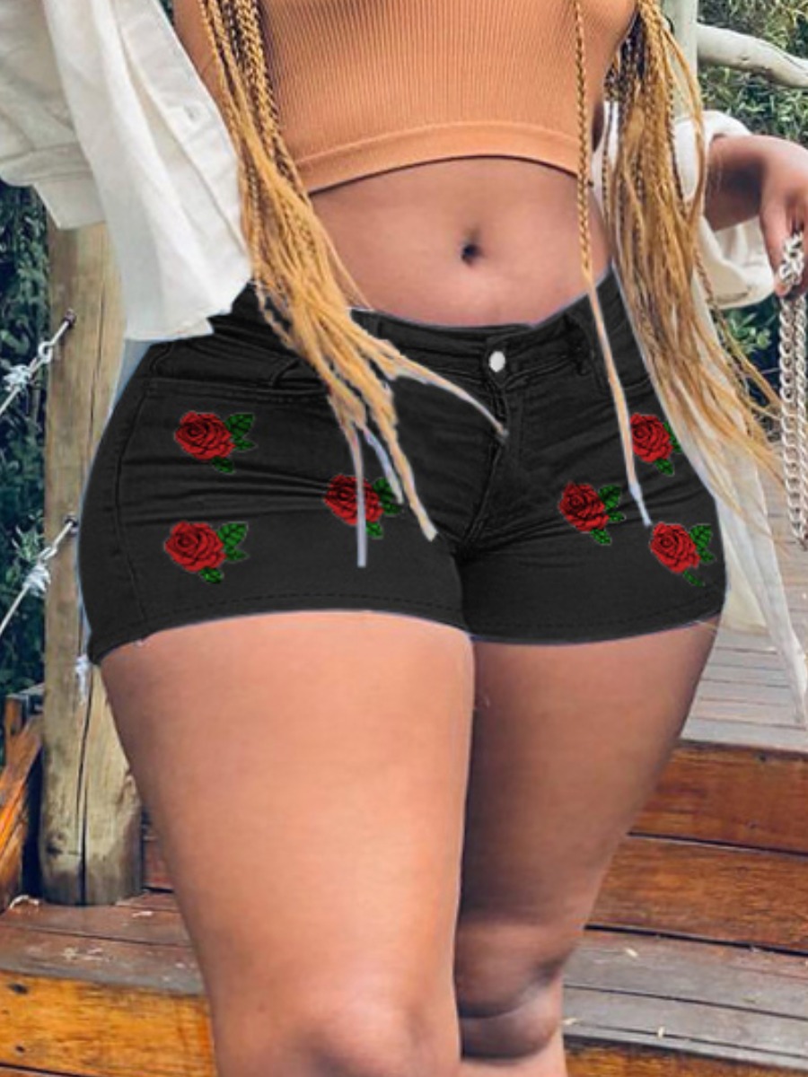 LW Plus Size Street Mid Wist High Stretchy Floral Decoration Black Denim Shorts
LW Plus Size Street Mid Wist High Stretchy Floral Decoration Black Denim Shorts
