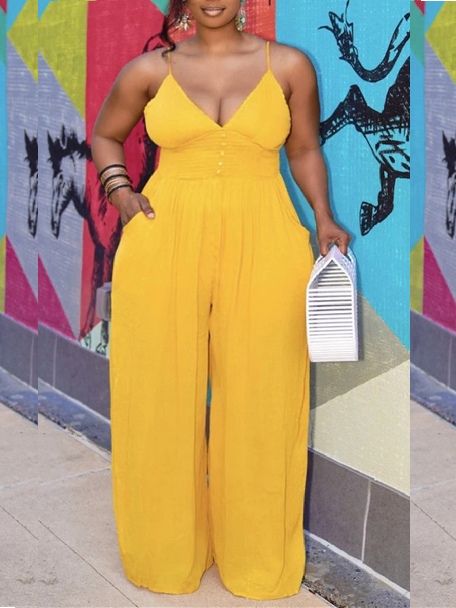 Lovely Plus Size Casual Spaghetti Strap Pocket Design Yellow One-piece Jumpsuit
Lovely Plus Size Casual Spaghetti Strap Pocket Design Yellow One-piece Jumpsuit