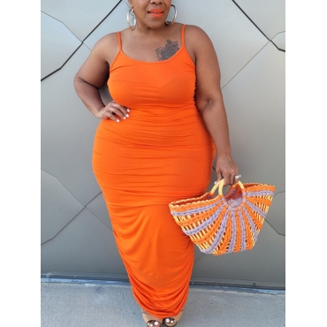 Lovely Plus Size Casual Spaghetti Strap Fold Design Orange Floor Length Dress
Lovely Plus Size Casual Spaghetti Strap Fold Design Orange Floor Length Dress